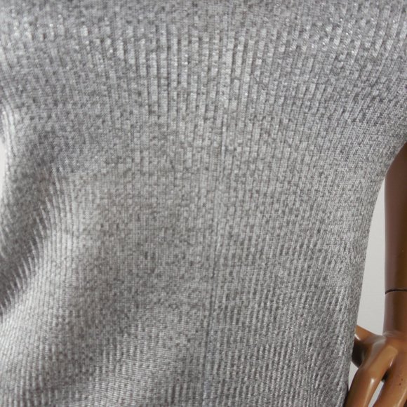 INC Top M NWT Silver X-Neck Shirt Stretch Short Sleeves Party Club Blouse - Picture 4 of 7